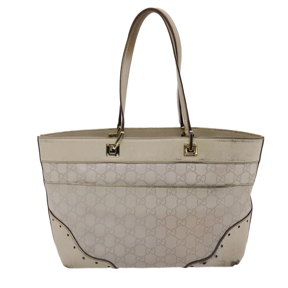 GUCCI Gucci Shima Tote Bag Leather White Auth 49072