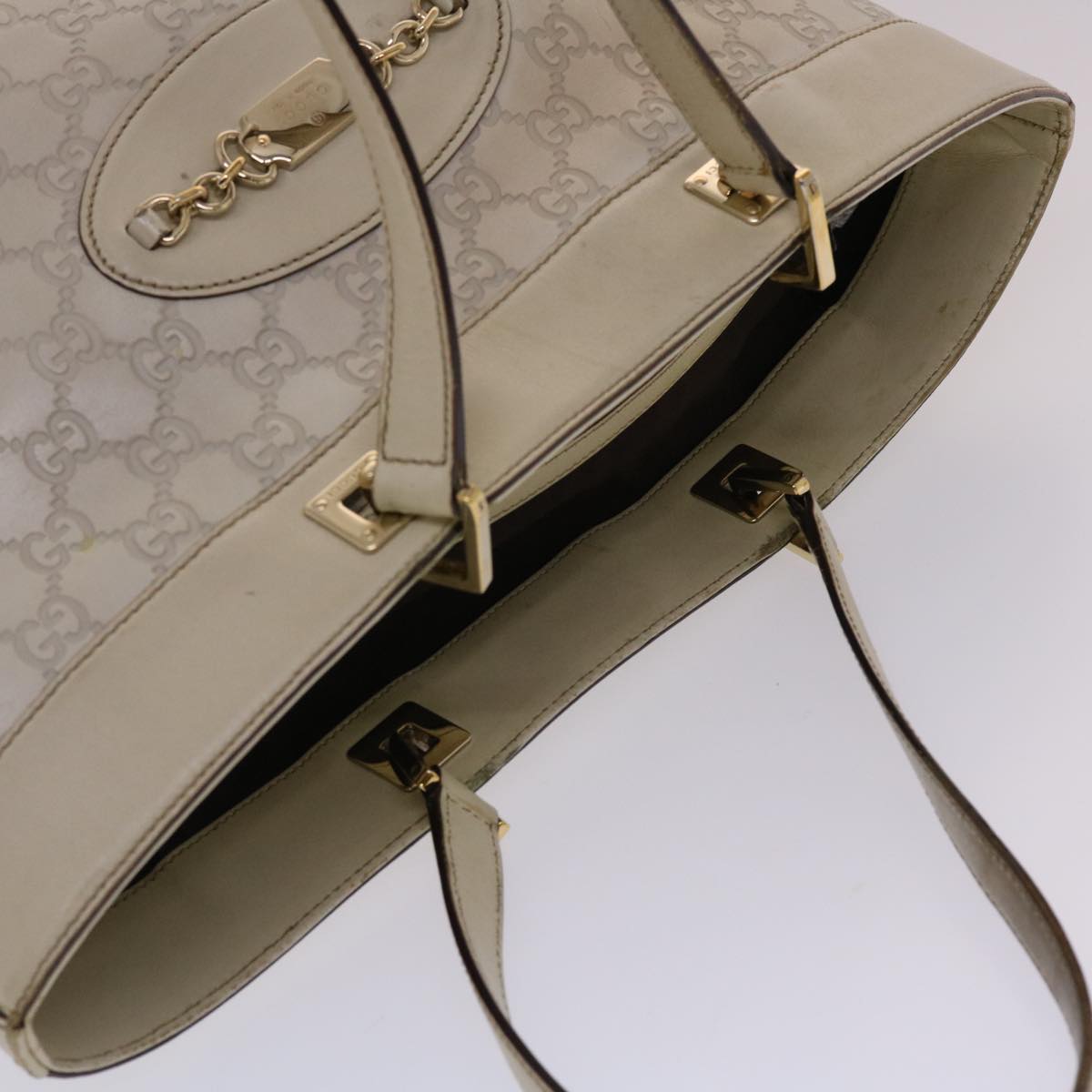 GUCCI Gucci Shima Tote Bag Leather White Auth 49072