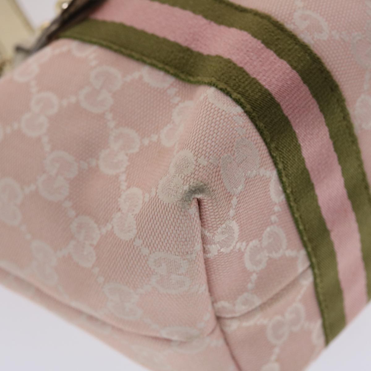 GUCCI GG Canvas Sherry Line Hand Bag Pink White Green Auth 49075