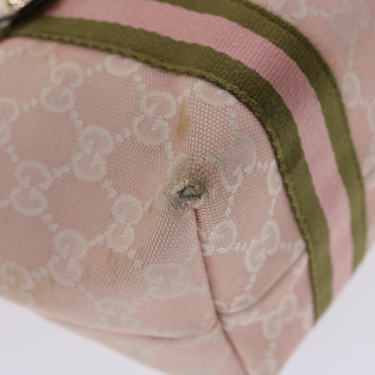 GUCCI GG Canvas Sherry Line Hand Bag Pink White Green Auth 49075