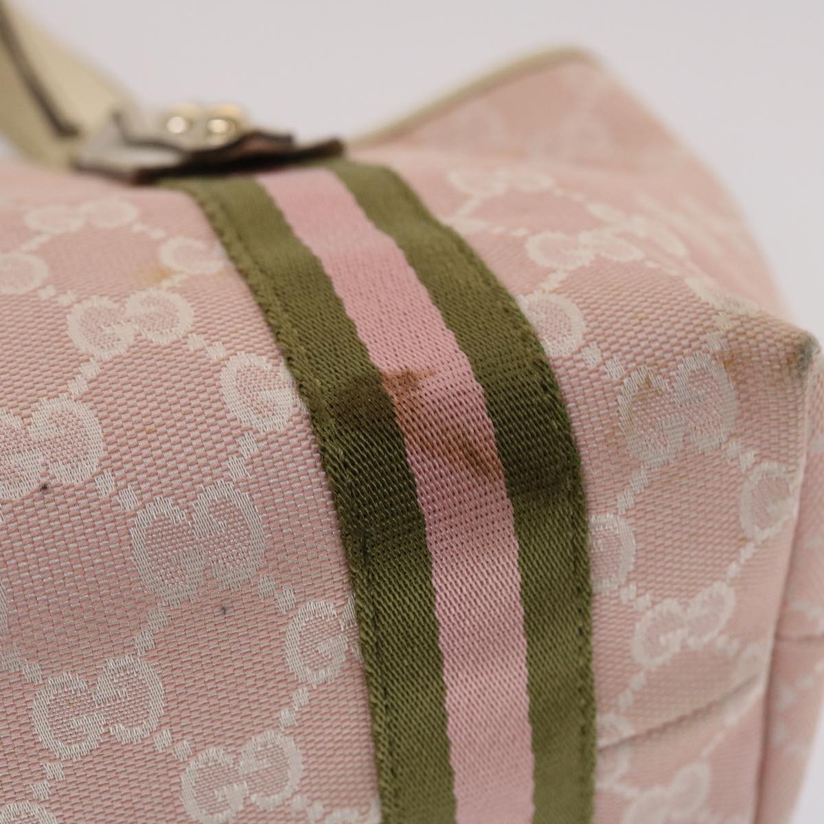 GUCCI GG Canvas Sherry Line Hand Bag Pink White Green Auth 49075