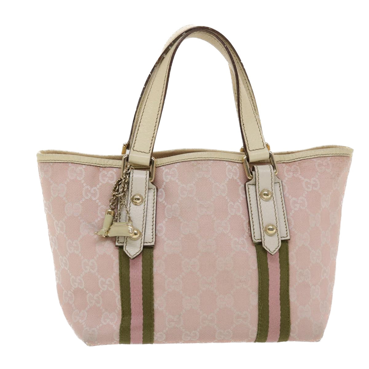 GUCCI GG Canvas Sherry Line Hand Bag Pink White Green Auth 49075