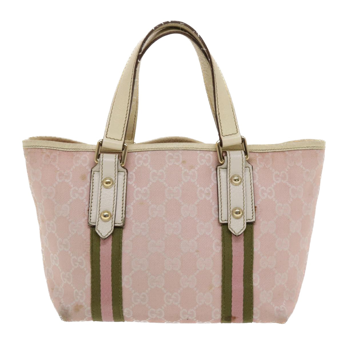 GUCCI GG Canvas Sherry Line Hand Bag Pink White Green Auth 49075