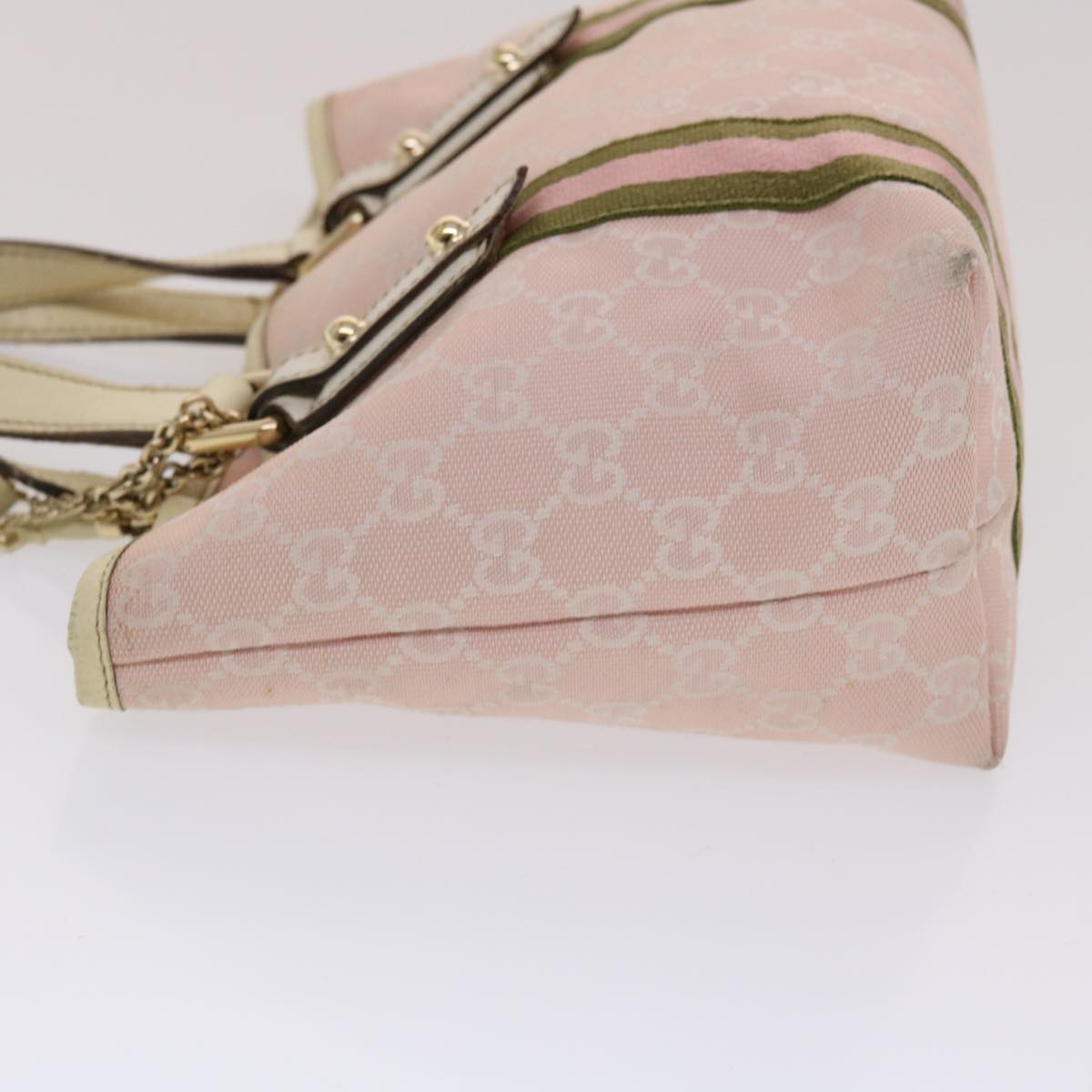 GUCCI GG Canvas Sherry Line Hand Bag Pink White Green Auth 49075