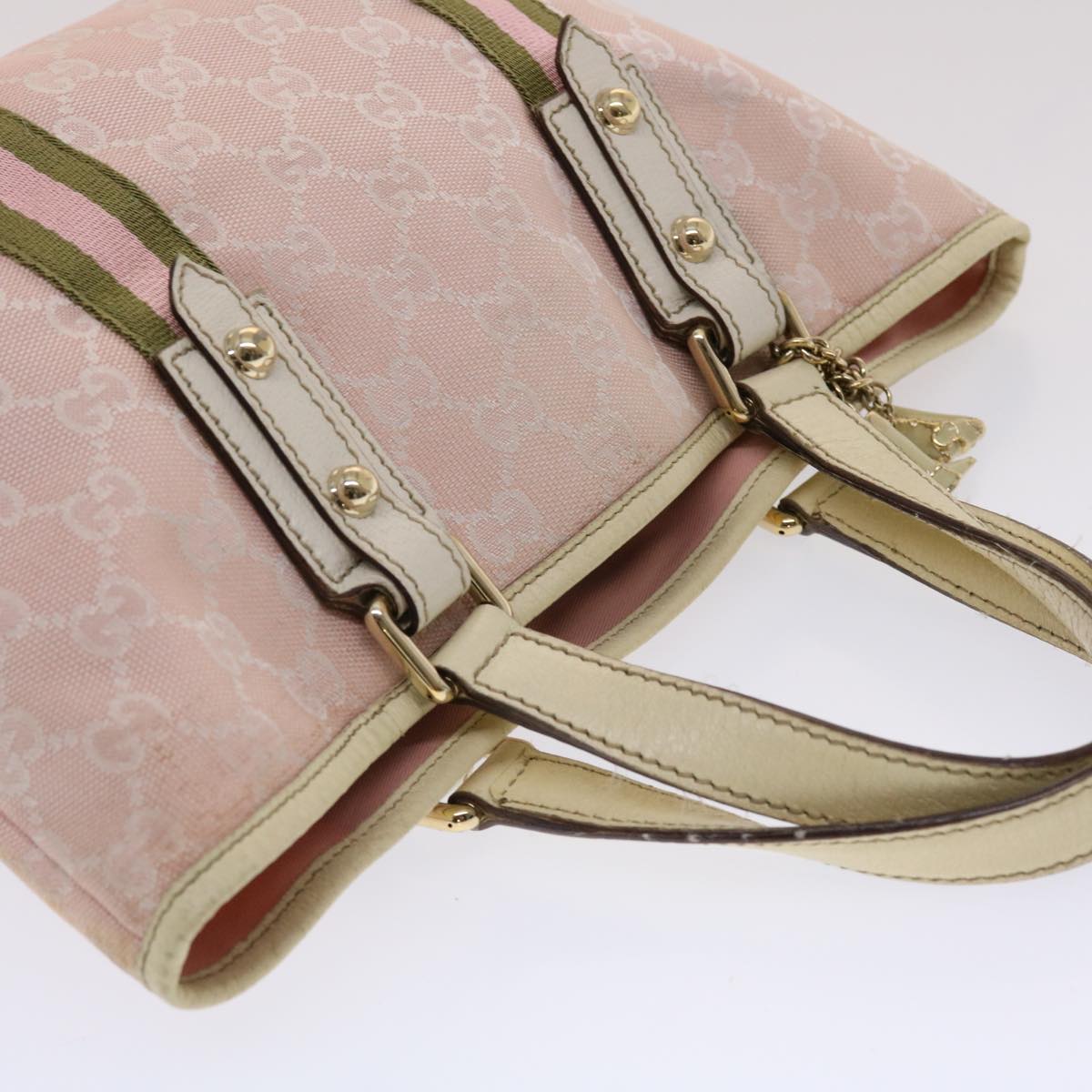 GUCCI GG Canvas Sherry Line Hand Bag Pink White Green Auth 49075