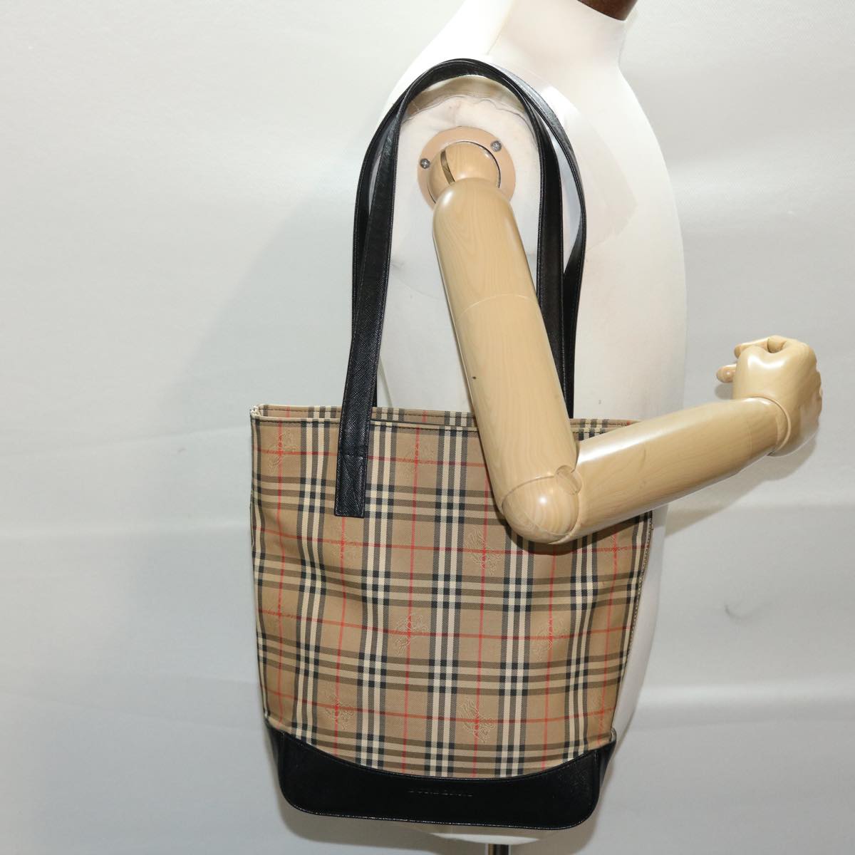 BURBERRY Nova Check Shoulder Bag Canvas Leather Beige Black Auth 49088