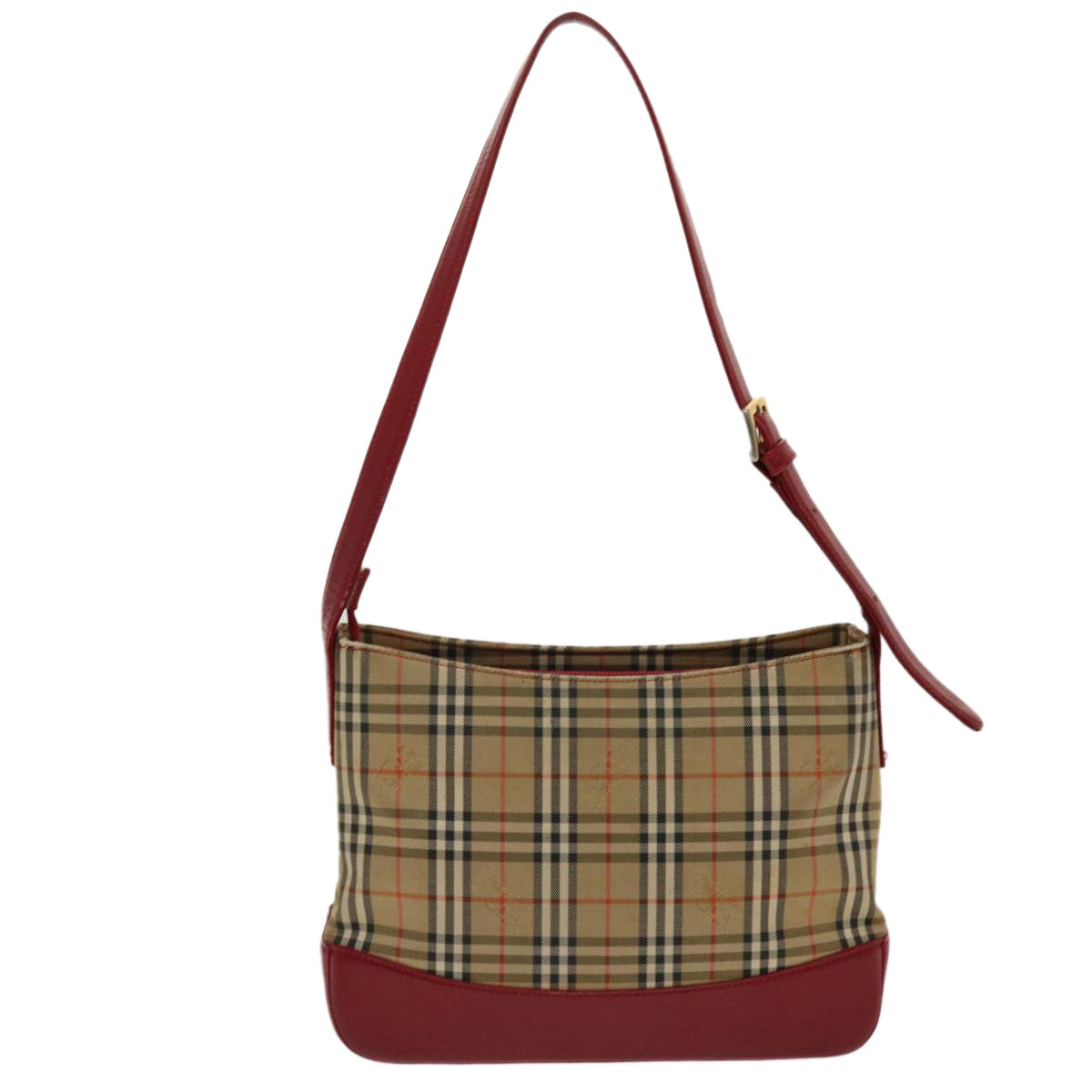 BURBERRY Nova Check Shoulder Bag Canvas Leather Beige Red Auth 49093