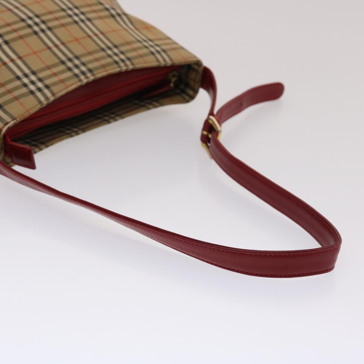 BURBERRY Nova Check Shoulder Bag Canvas Leather Beige Red Auth 49093