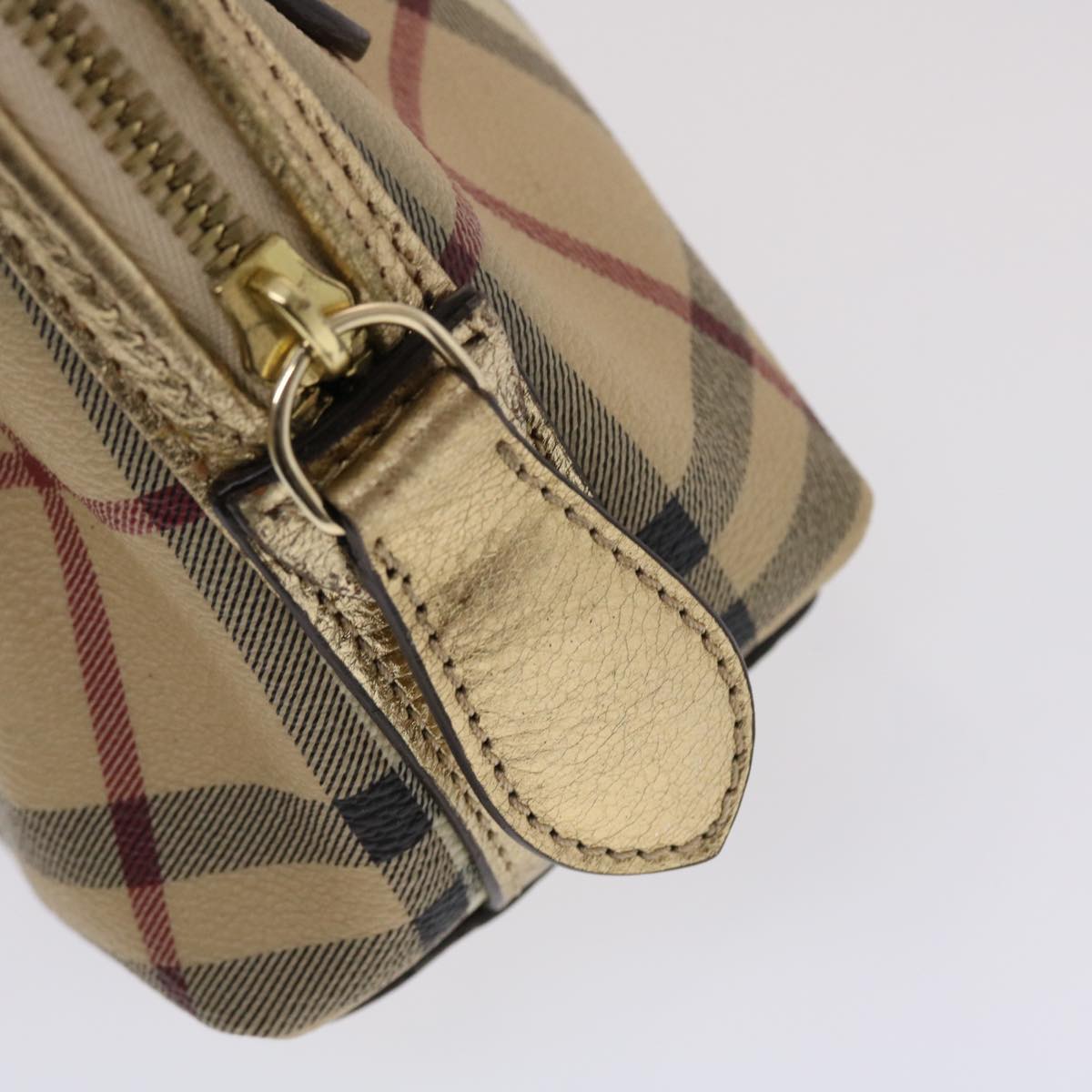 BURBERRY Nova Check Hand Bag PVC Leather Beige Gold Auth 49100