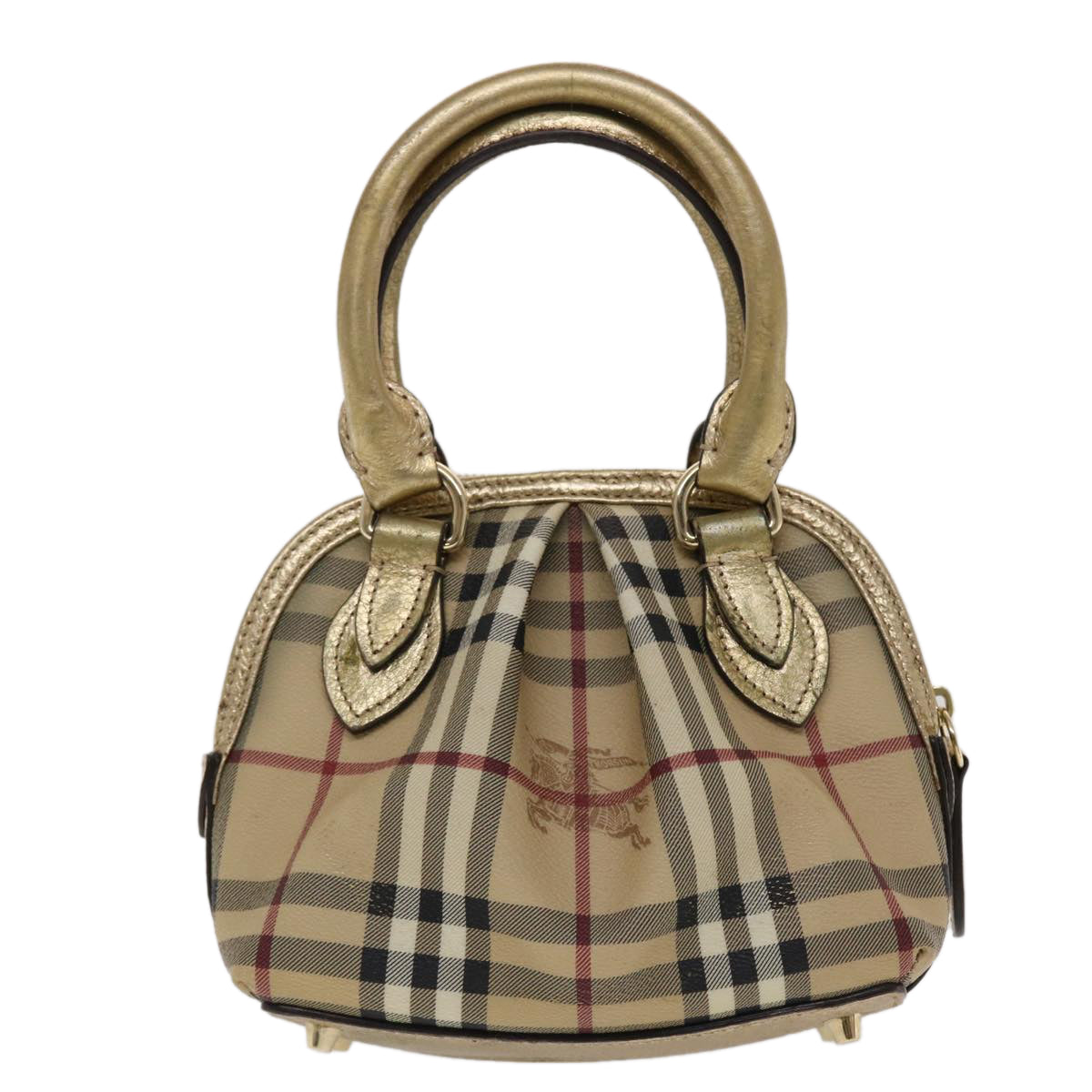 BURBERRY Nova Check Hand Bag PVC Leather Beige Gold Auth 49100