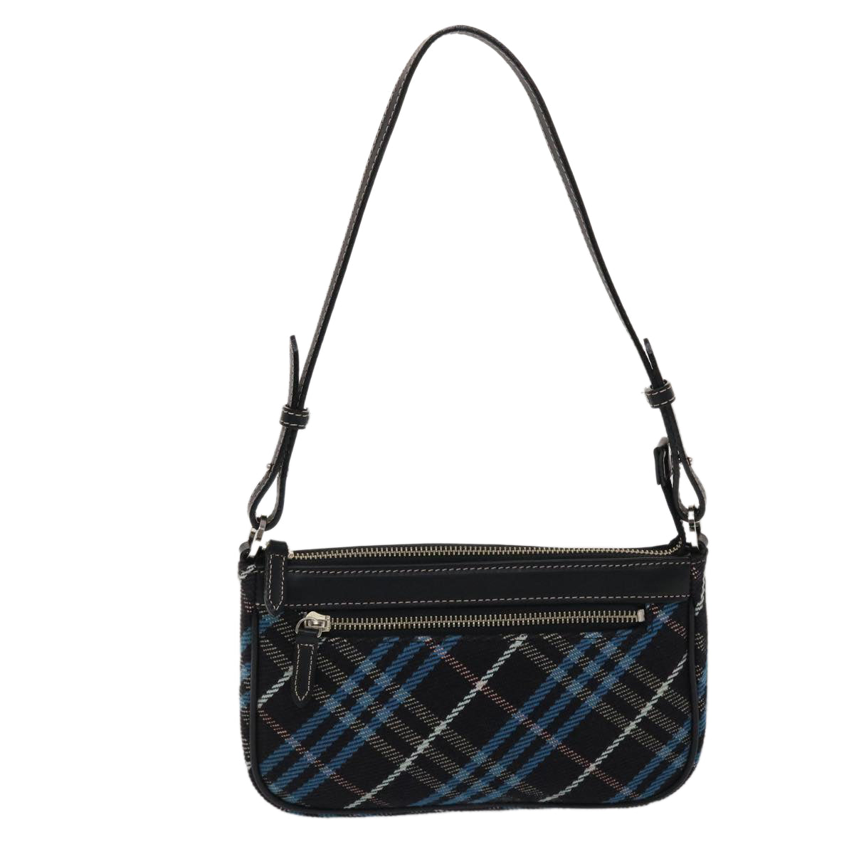 BURBERRY Nova Check Blue Label Shoulder Bag Canvas Leather 2way Black Auth 49103