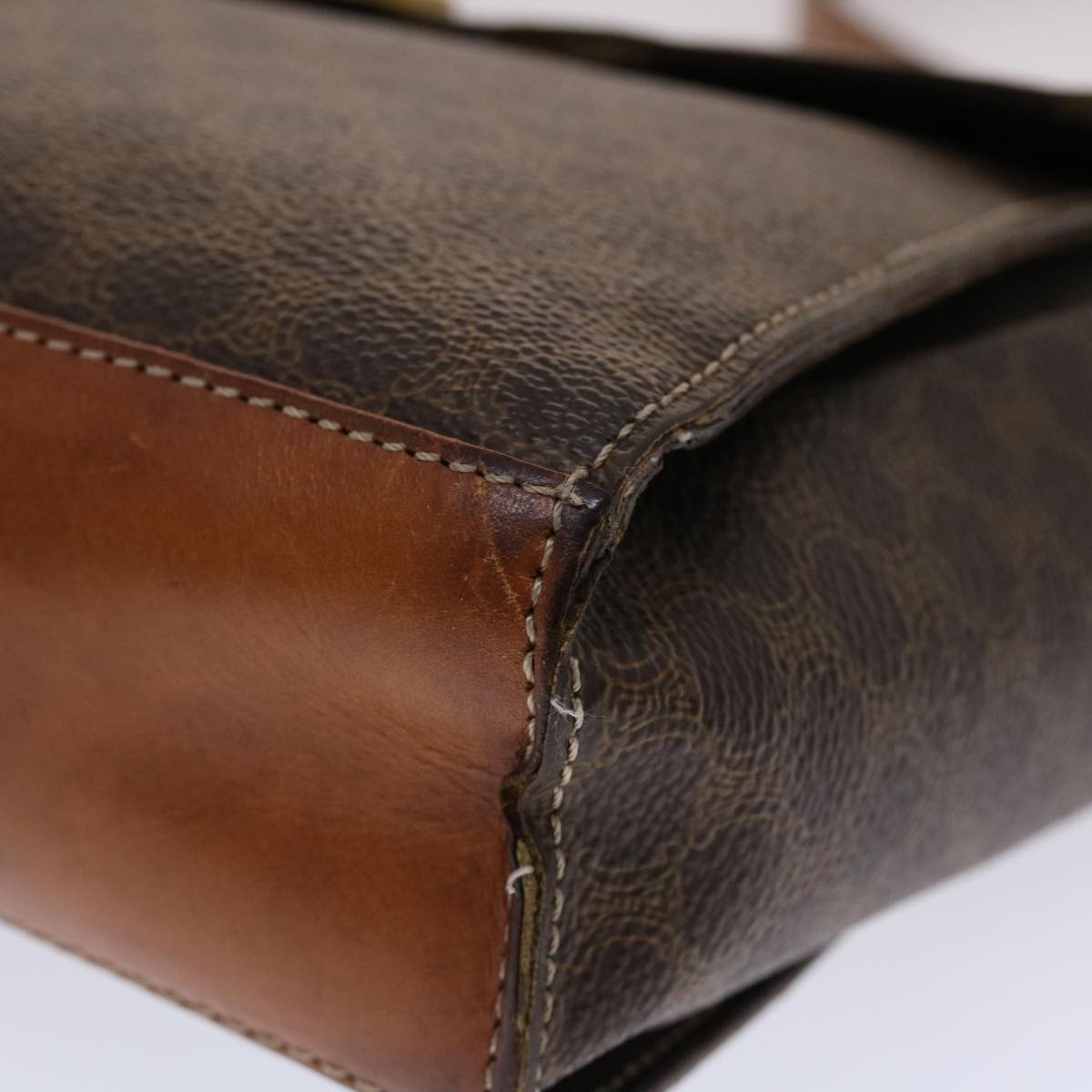 CELINE Macadam Canvas Shoulder Bag PVC Leather Brown Auth 49113