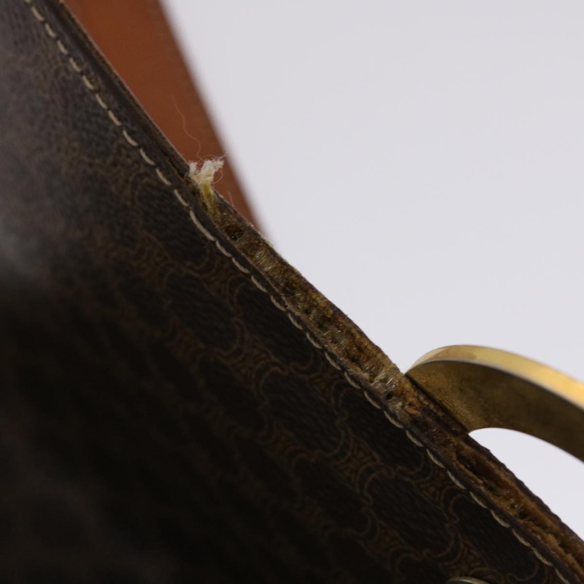 CELINE Macadam Canvas Shoulder Bag PVC Leather Brown Auth 49113