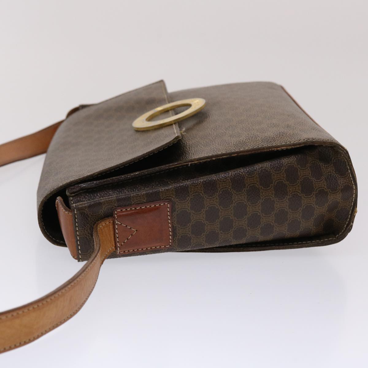 CELINE Macadam Canvas Shoulder Bag PVC Leather Brown Auth 49113