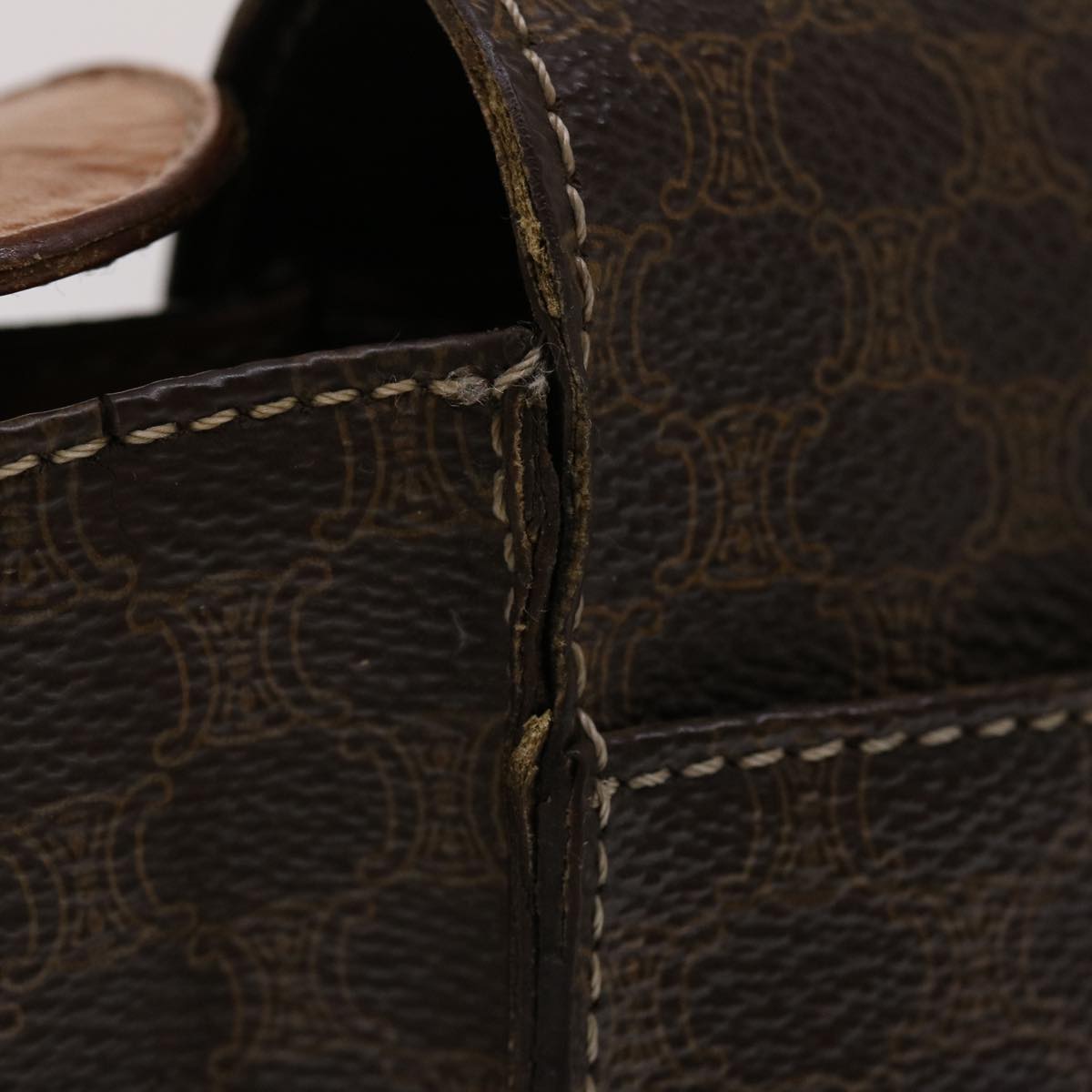 CELINE Macadam Canvas Shoulder Bag PVC Leather Brown Auth 49113