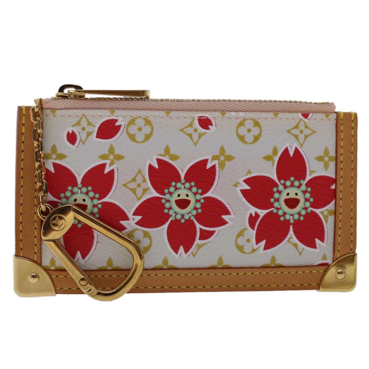 LOUIS VUITTON Monogram Cherry Blossom Pochette cree Coin Purse Red Auth 49216A