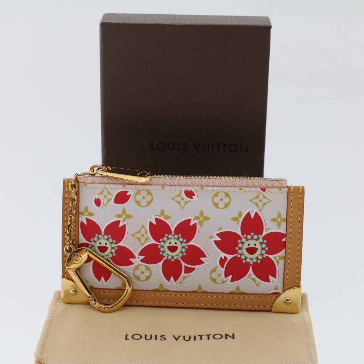 LOUIS VUITTON Monogram Cherry Blossom Pochette cree Coin Purse Red Auth 49216A