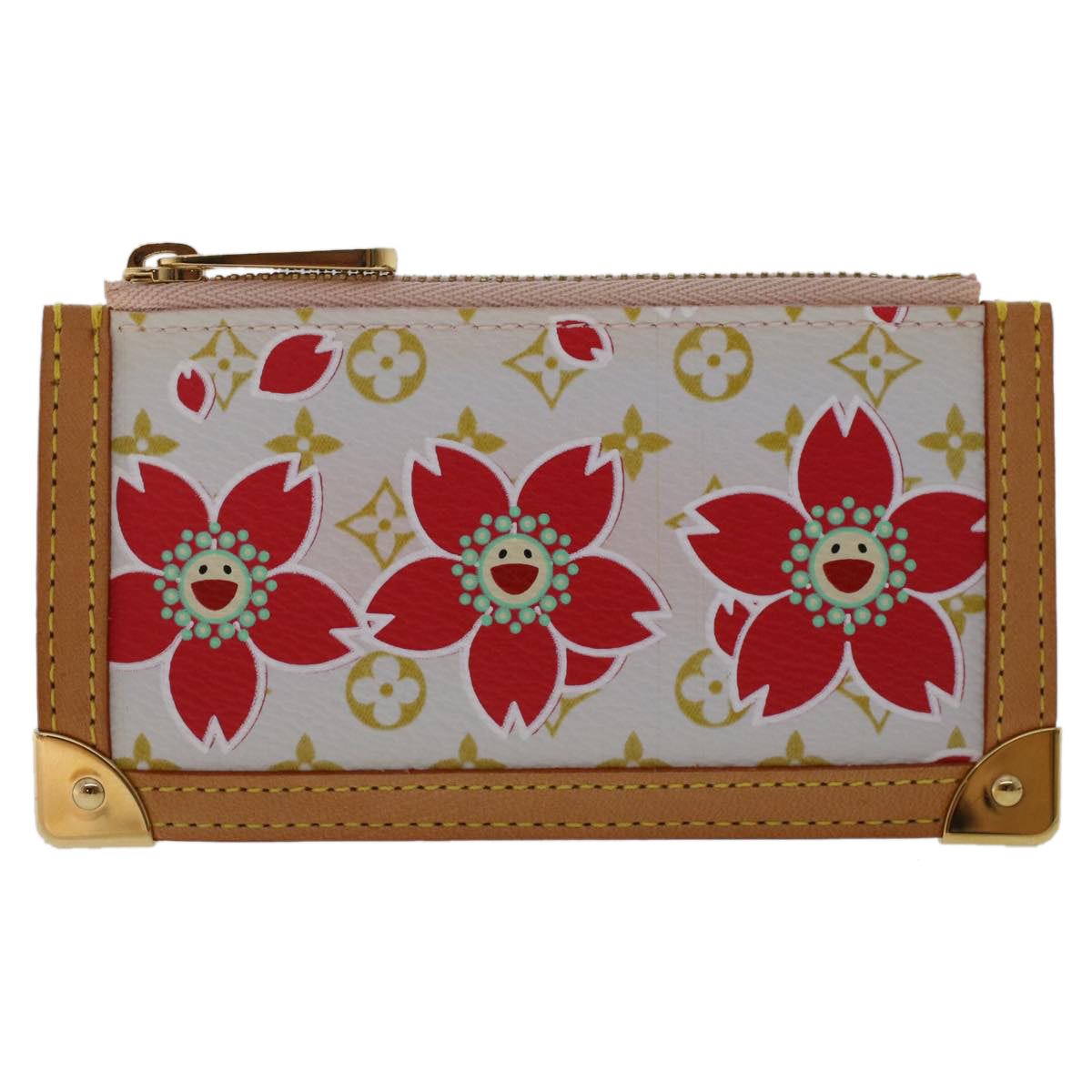 LOUIS VUITTON Monogram Cherry Blossom Pochette cree Coin Purse Red Auth 49216A