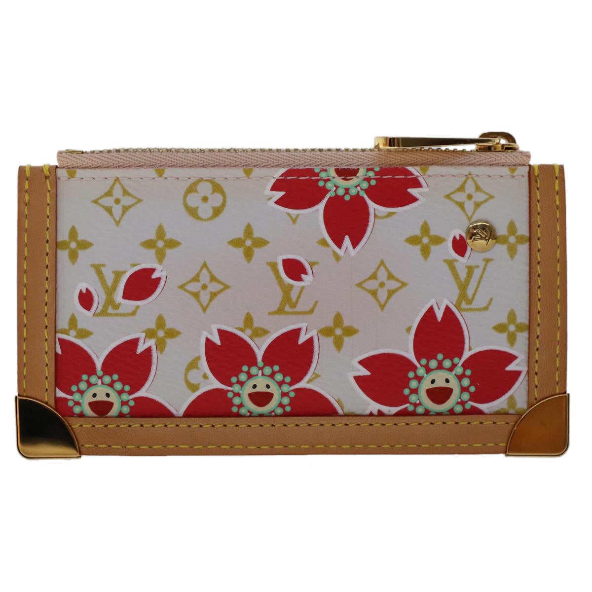 LOUIS VUITTON Monogram Cherry Blossom Pochette cree Coin Purse Red Auth 49216A