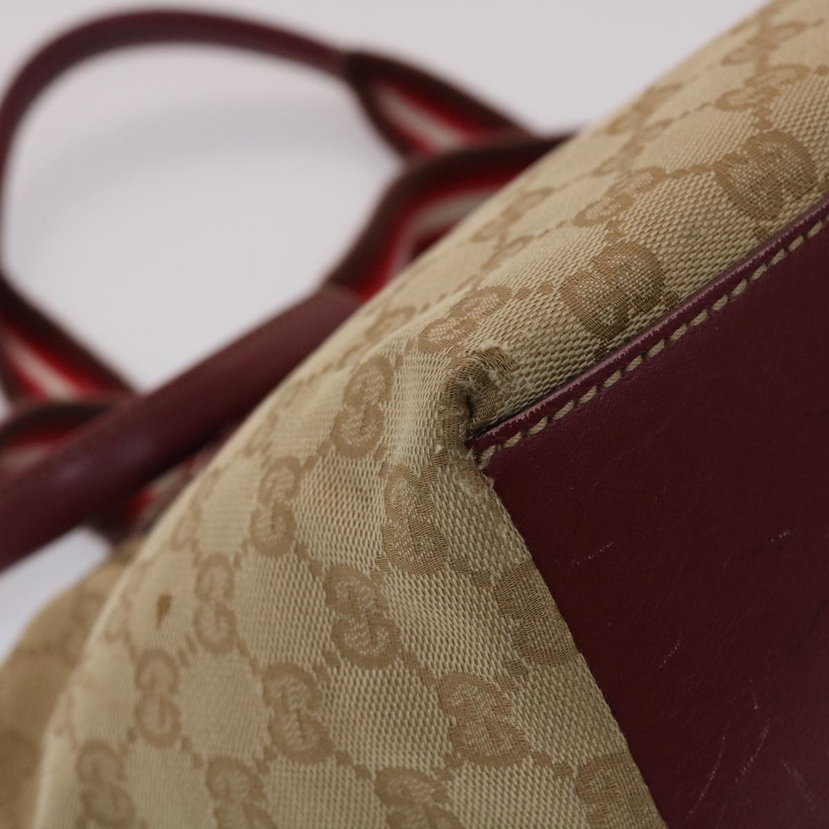 GUCCI GG Canvas Sherry Line Hand Bag Canvas Beige Red White 131228 Auth 49286