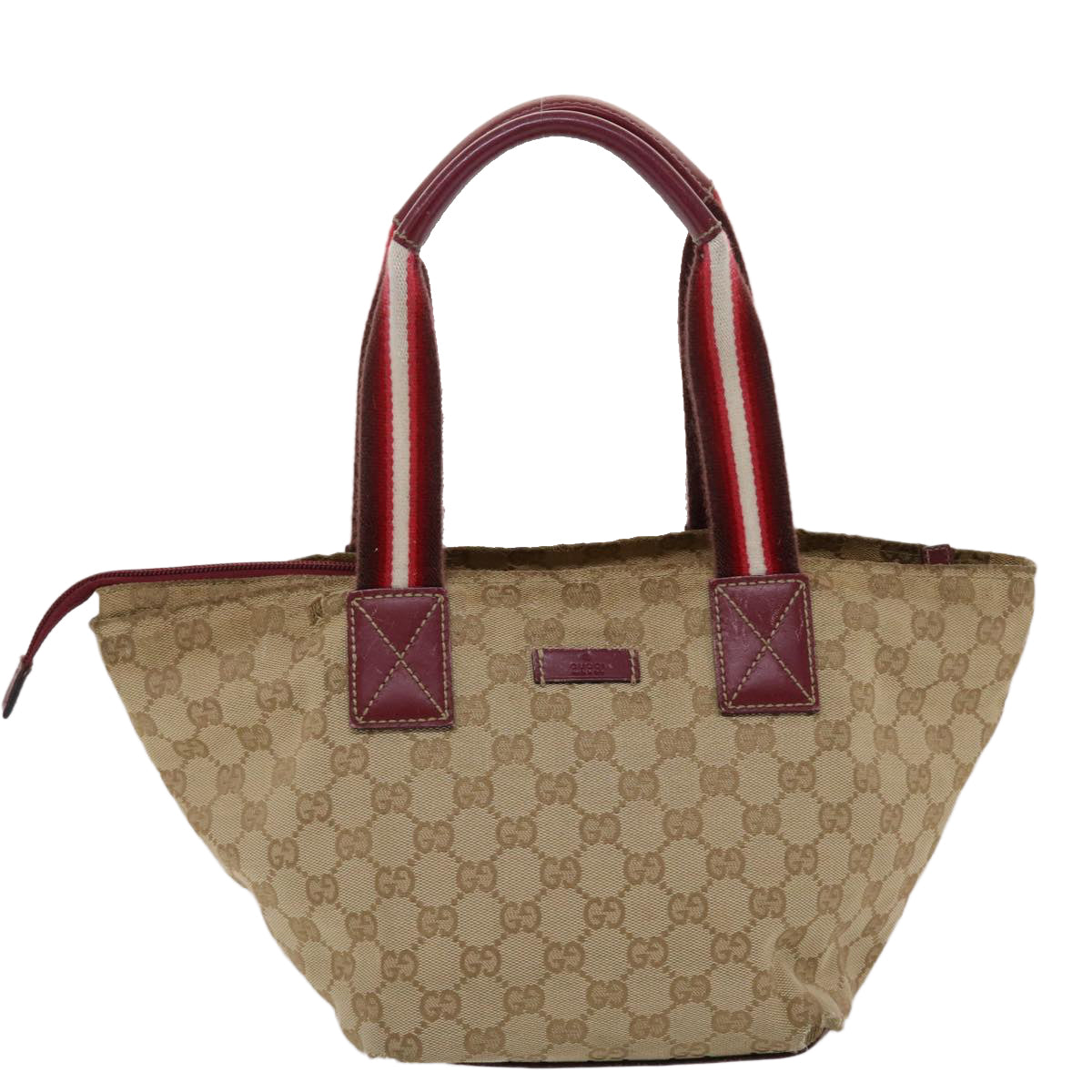 GUCCI GG Canvas Sherry Line Hand Bag Canvas Beige Red White 131228 Auth 49286