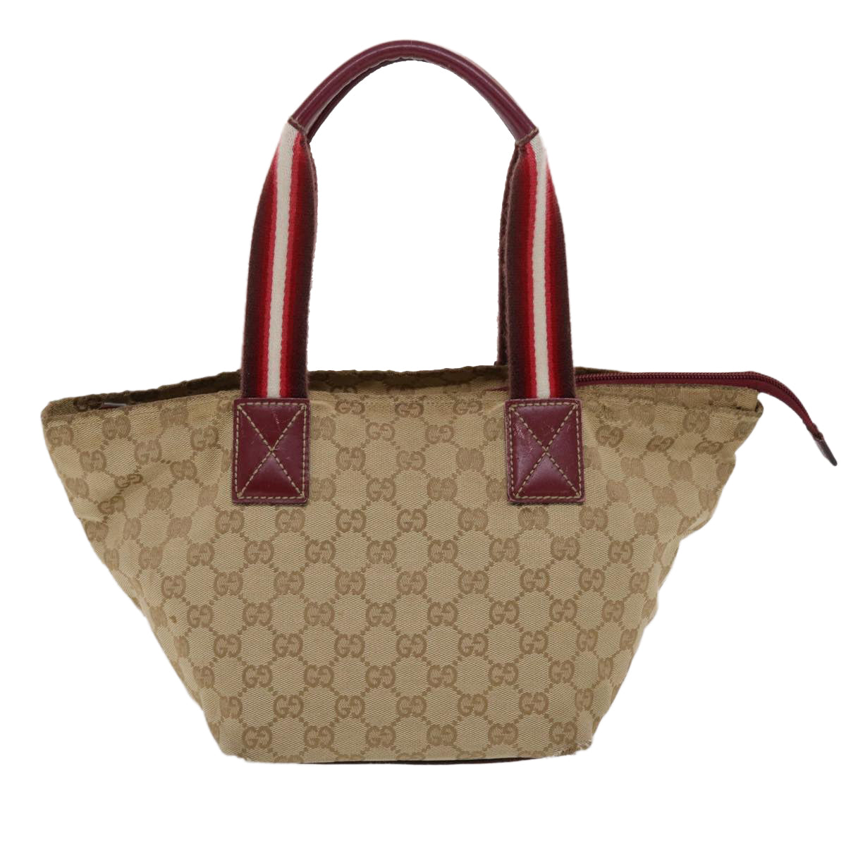 GUCCI GG Canvas Sherry Line Hand Bag Canvas Beige Red White 131228 Auth 49286