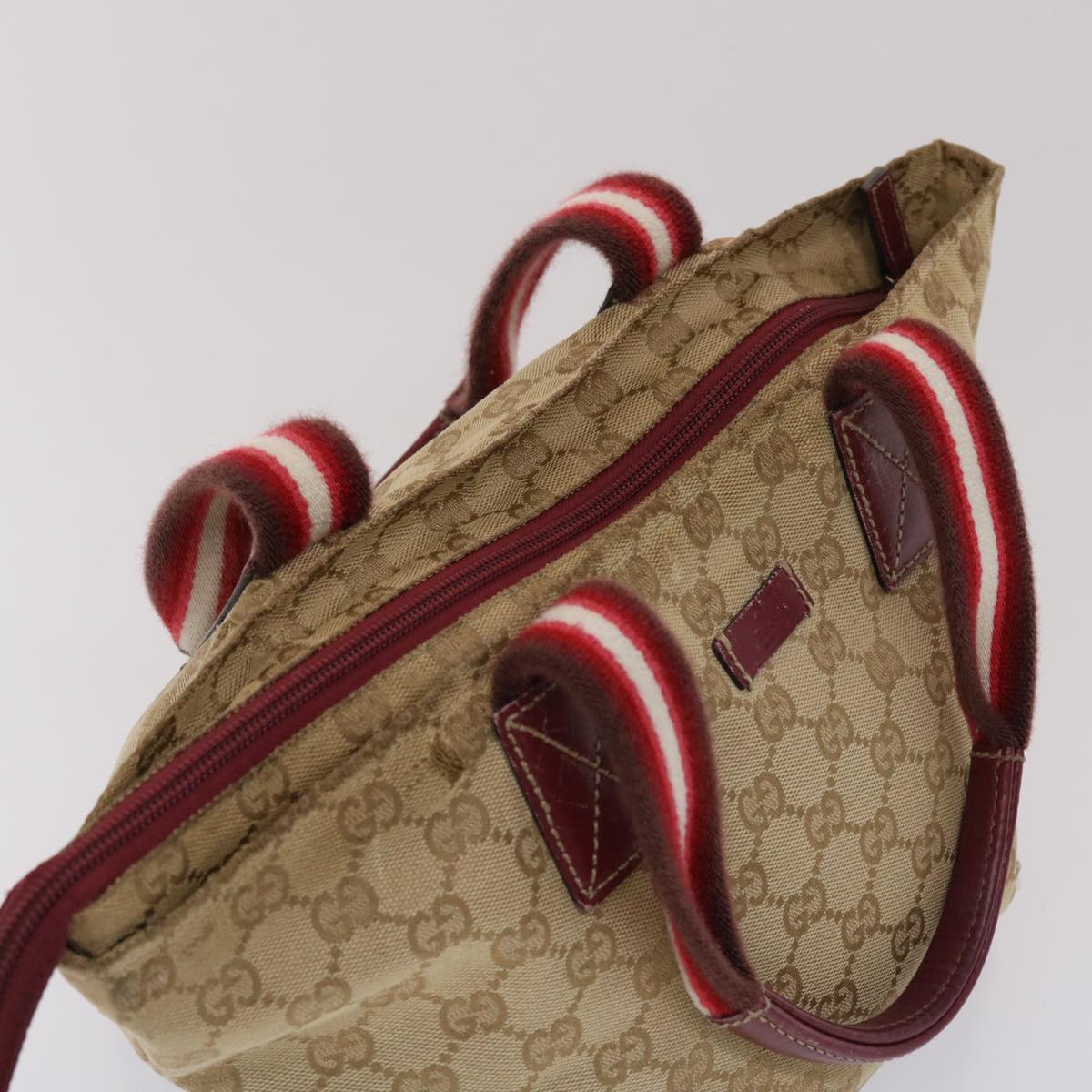 GUCCI GG Canvas Sherry Line Hand Bag Canvas Beige Red White 131228 Auth 49286