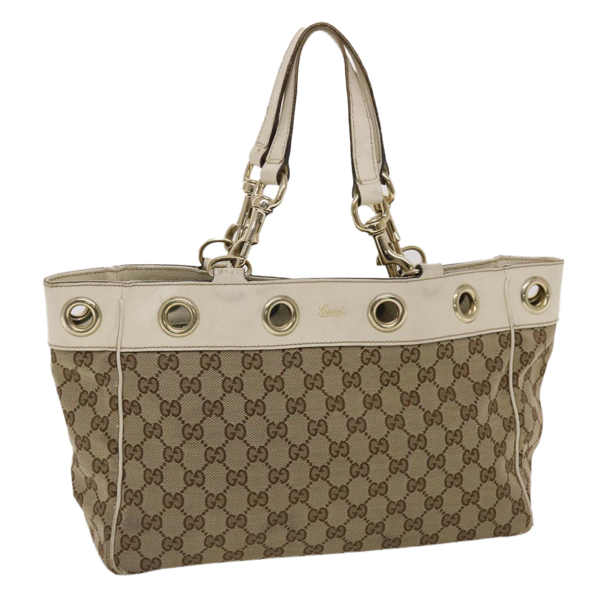 GUCCI GG Canvas Tote Bag Canvas Leather Beige White 162879 Auth 49289