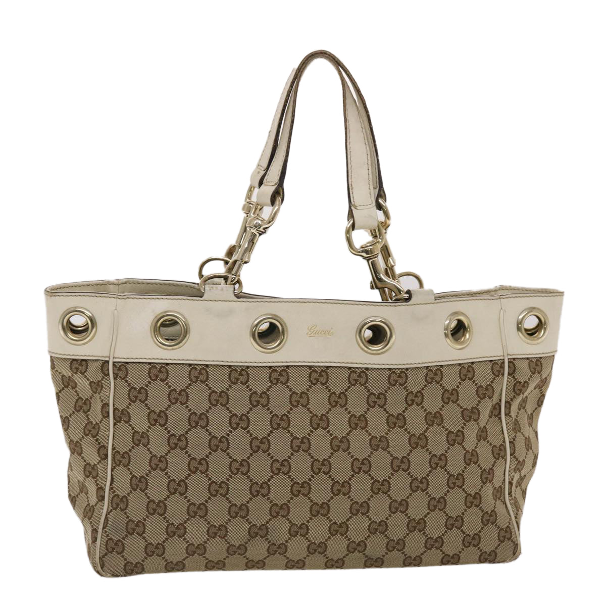 GUCCI GG Canvas Tote Bag Canvas Leather Beige White 162879 Auth 49289