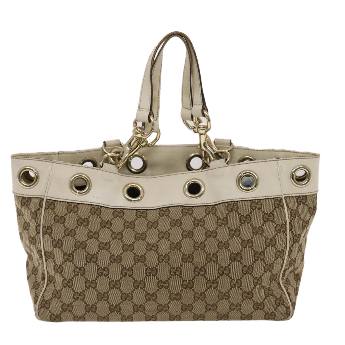 GUCCI GG Canvas Tote Bag Canvas Leather Beige White 162879 Auth 49289