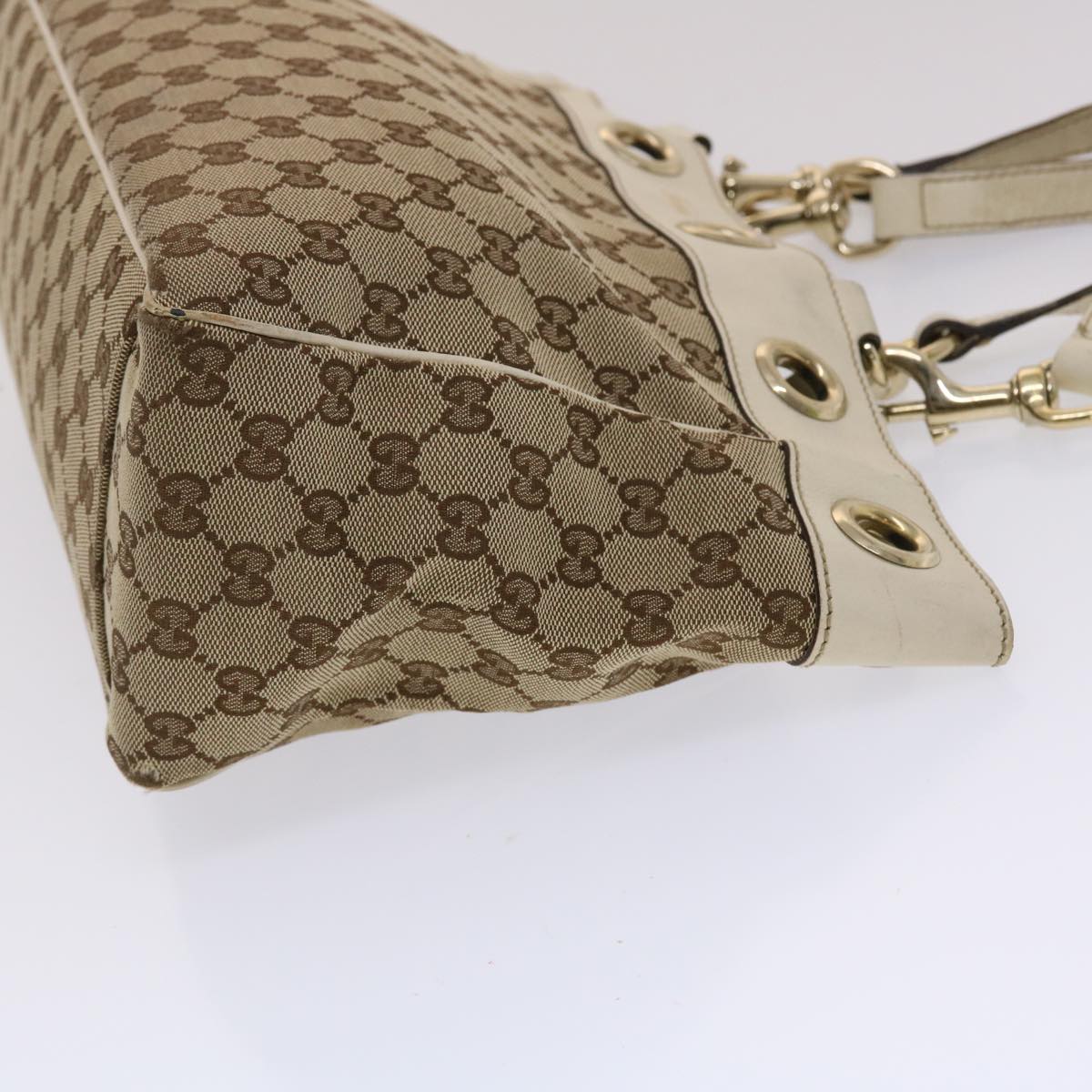 GUCCI GG Canvas Tote Bag Canvas Leather Beige White 162879 Auth 49289