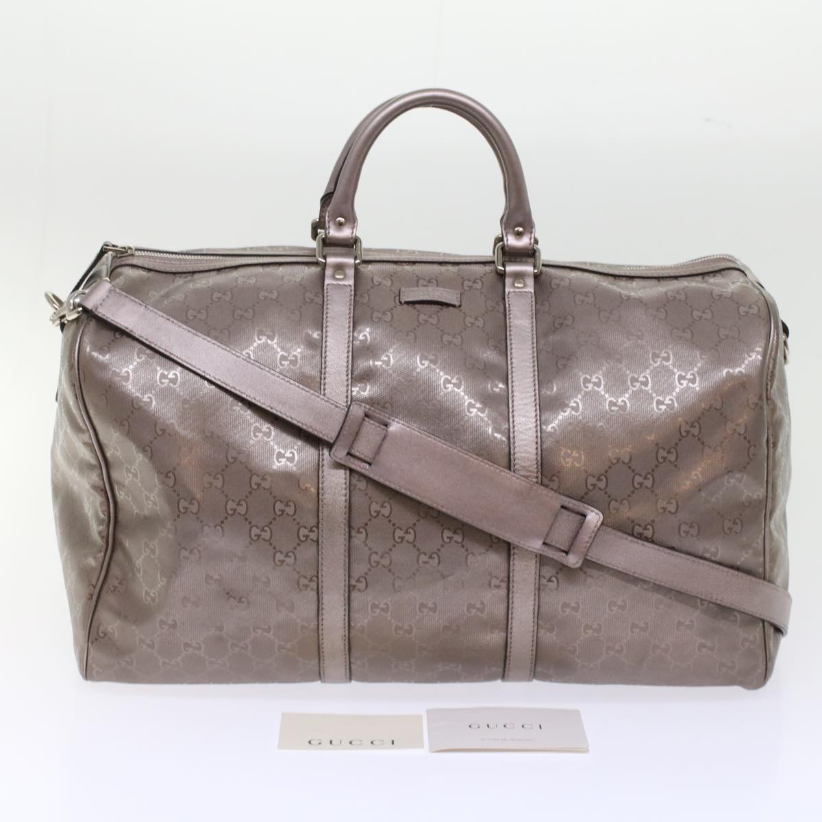 GUCCI GG Implement Canvas Boston Bag Coated Canvas 2way Gray 216484 Auth 49332