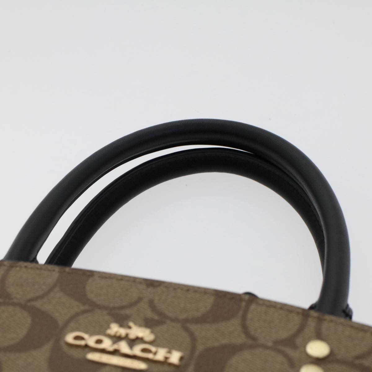 Coach Signature Hand Bag Canvas PVC Leather 2way Beige Auth 49385