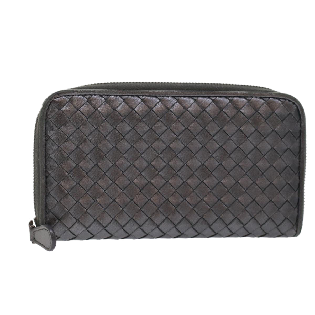 BOTTEGA VENETA INTRECCIATO Long Wallet Leather Gray Auth 49386