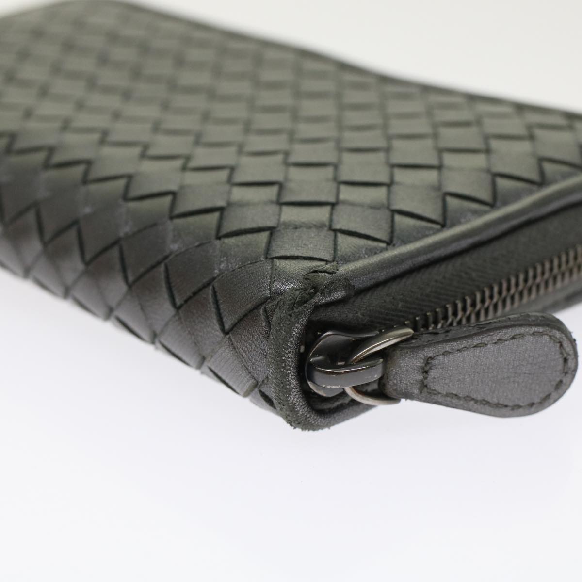 BOTTEGA VENETA INTRECCIATO Long Wallet Leather Gray Auth 49386