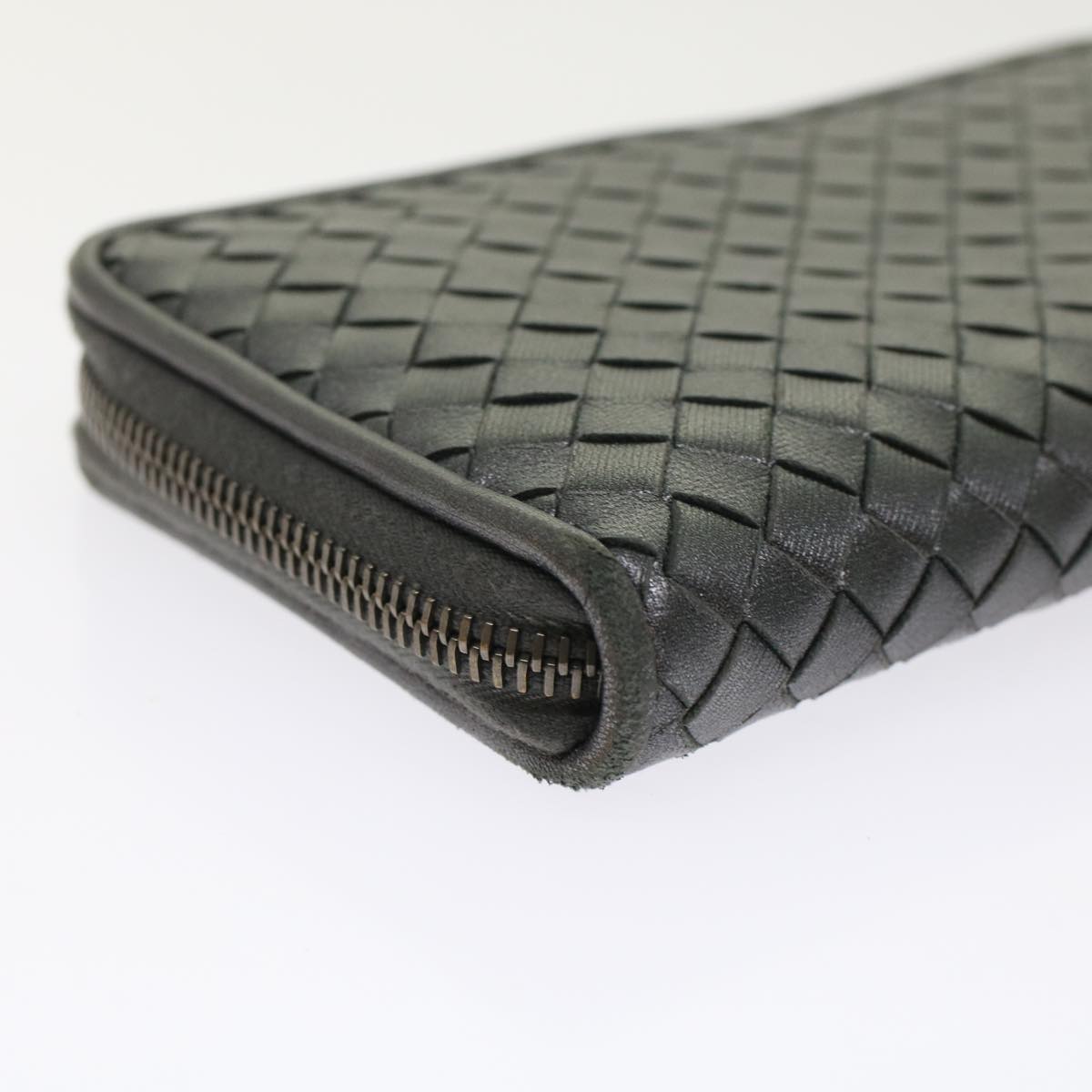 BOTTEGA VENETA INTRECCIATO Long Wallet Leather Gray Auth 49386