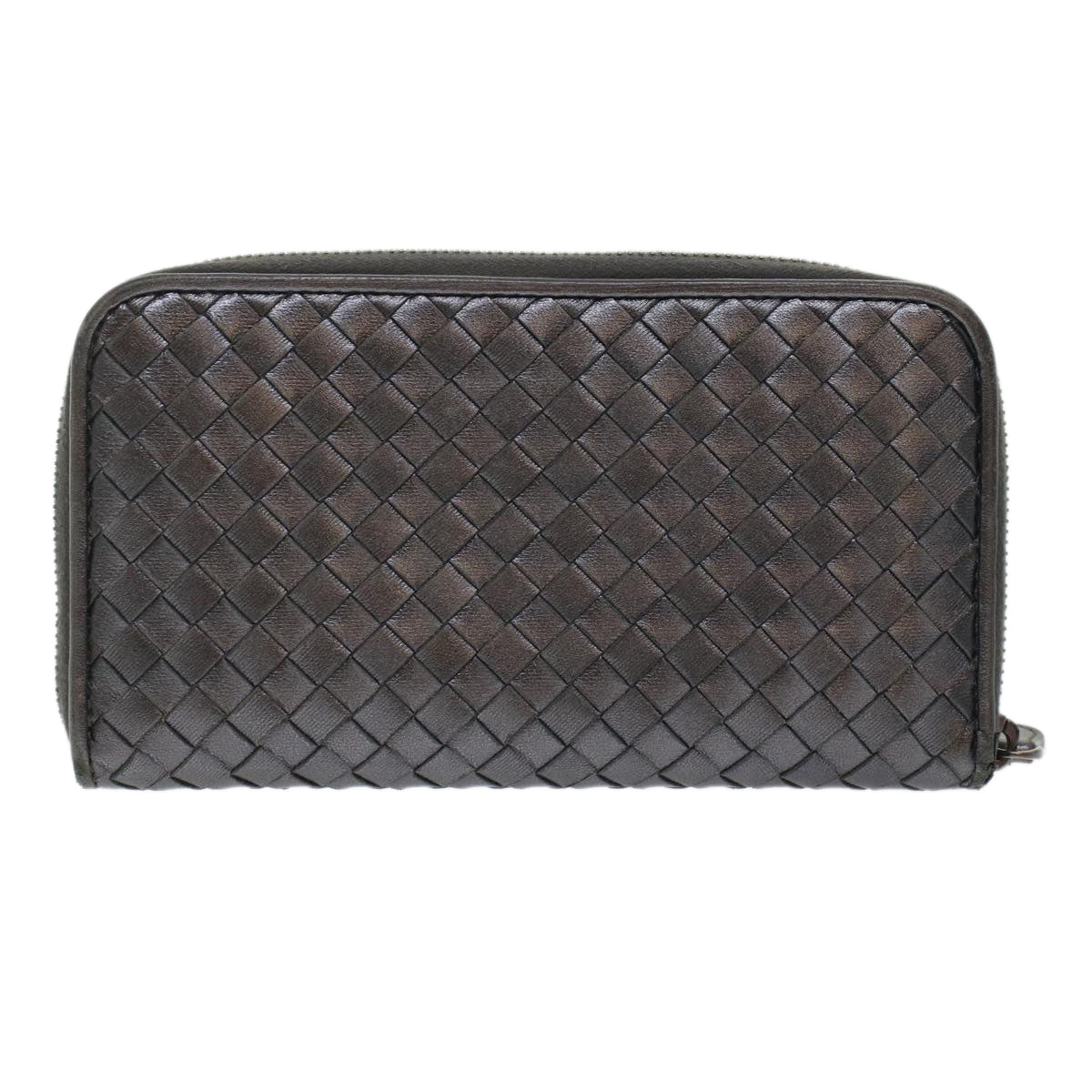 BOTTEGA VENETA INTRECCIATO Long Wallet Leather Gray Auth 49386