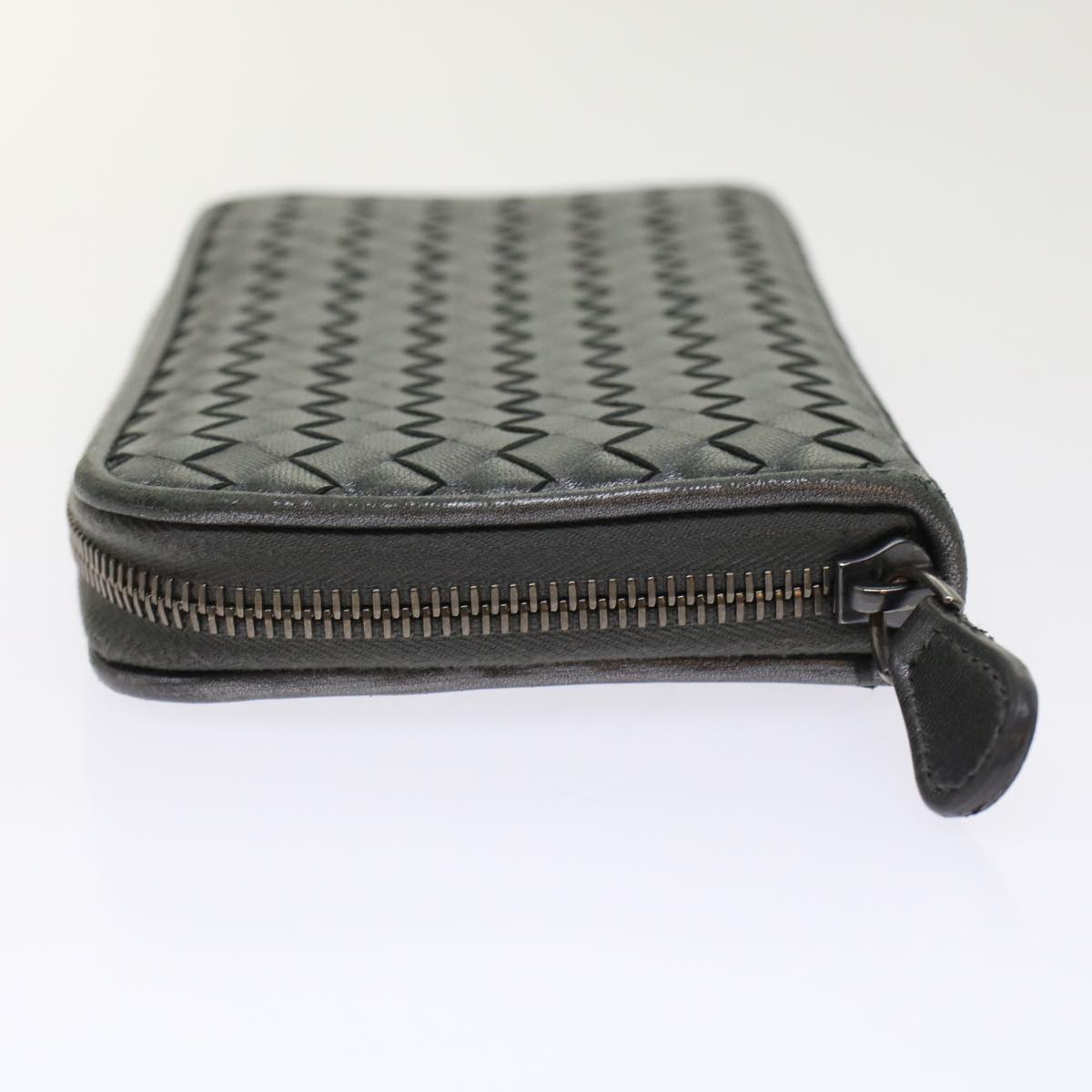 BOTTEGA VENETA INTRECCIATO Long Wallet Leather Gray Auth 49386