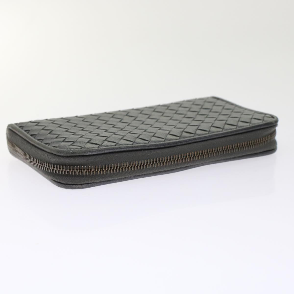 BOTTEGA VENETA INTRECCIATO Long Wallet Leather Gray Auth 49386