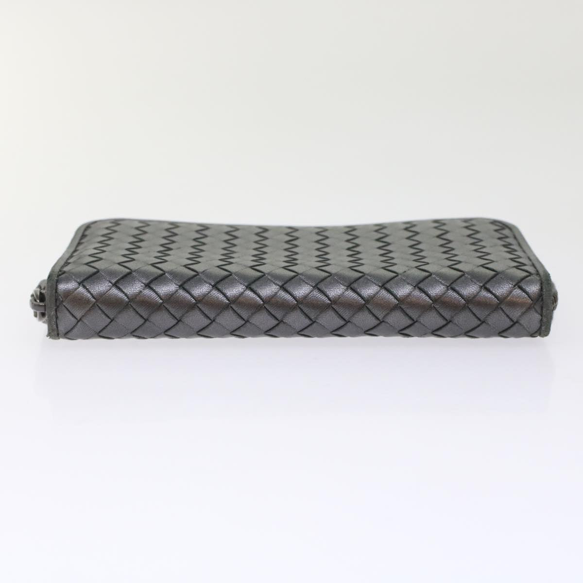 BOTTEGA VENETA INTRECCIATO Long Wallet Leather Gray Auth 49386