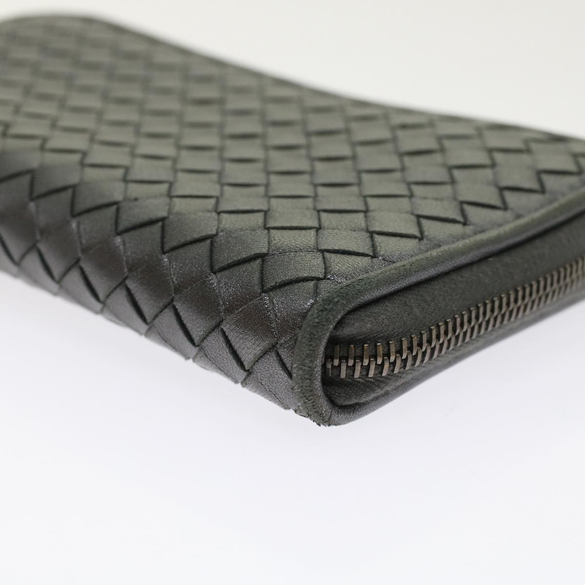 BOTTEGA VENETA INTRECCIATO Long Wallet Leather Gray Auth 49386