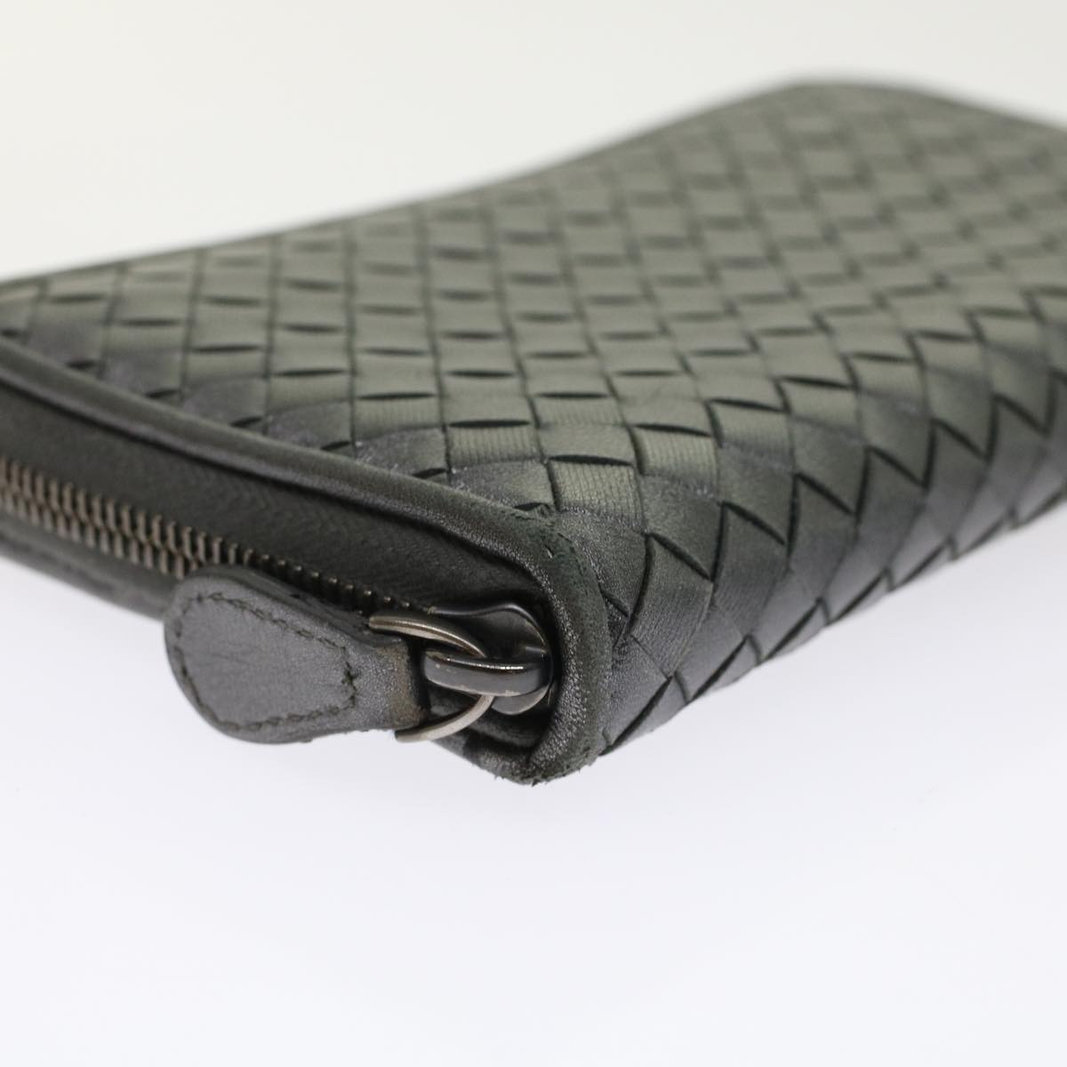 BOTTEGA VENETA INTRECCIATO Long Wallet Leather Gray Auth 49386