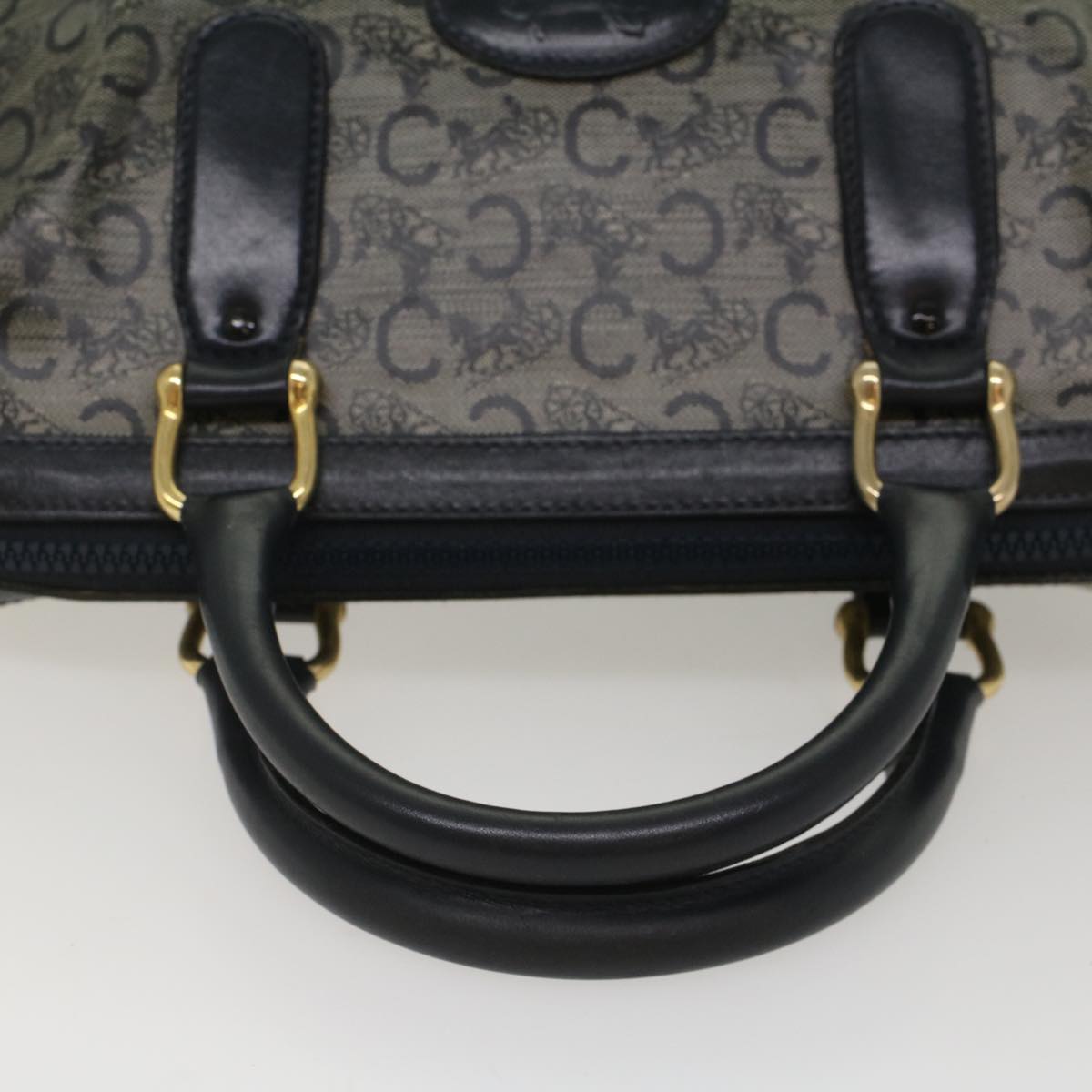 CELINE Horse Carriage Macadam Canvas Hand Bag Navy Auth 49448