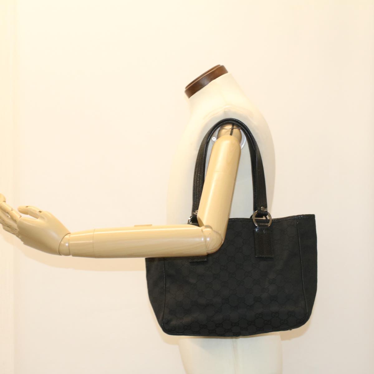 GUCCI GG Canvas Hand Bag Black 1130193444 Auth 49603