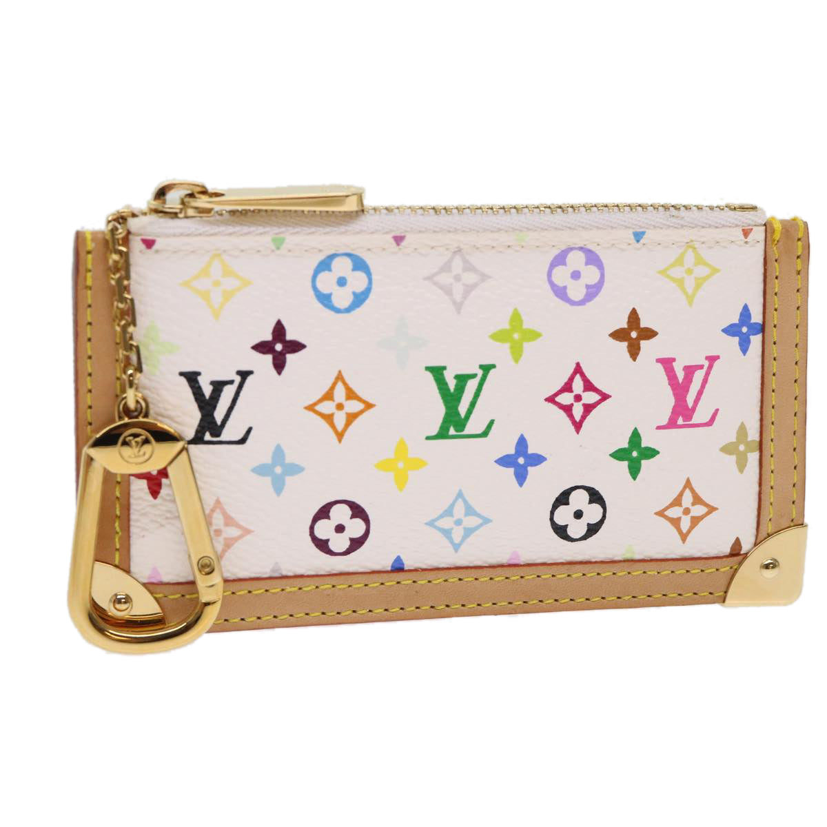 LOUIS VUITTON Monogram Multicolor Pochette Cles Purse White M92655 Auth 49631A