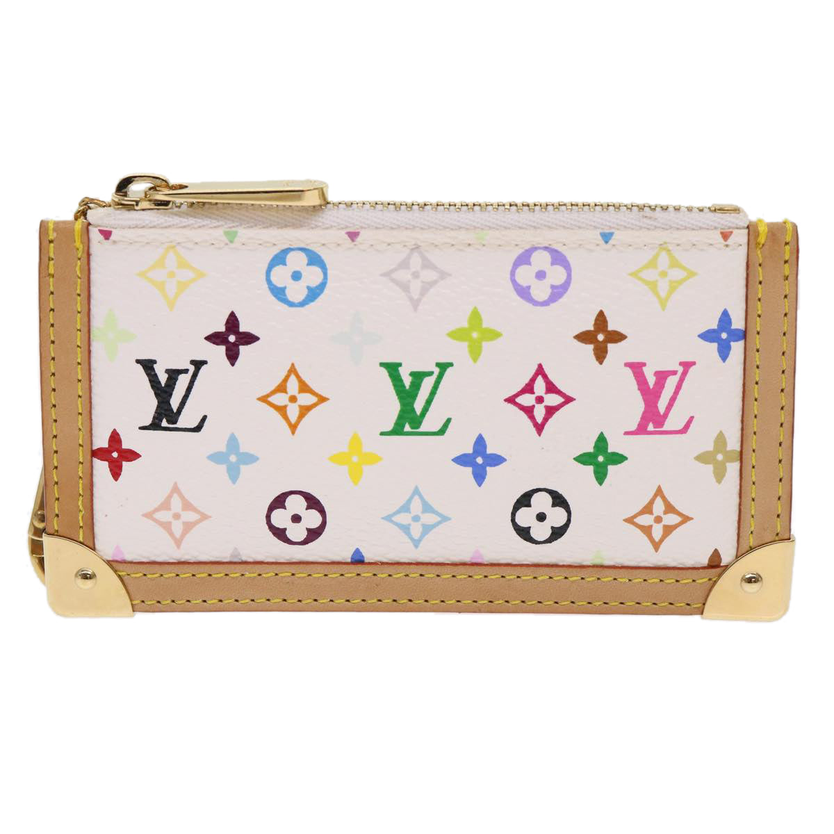 LOUIS VUITTON Monogram Multicolor Pochette Cles Purse White M92655 Auth 49631A