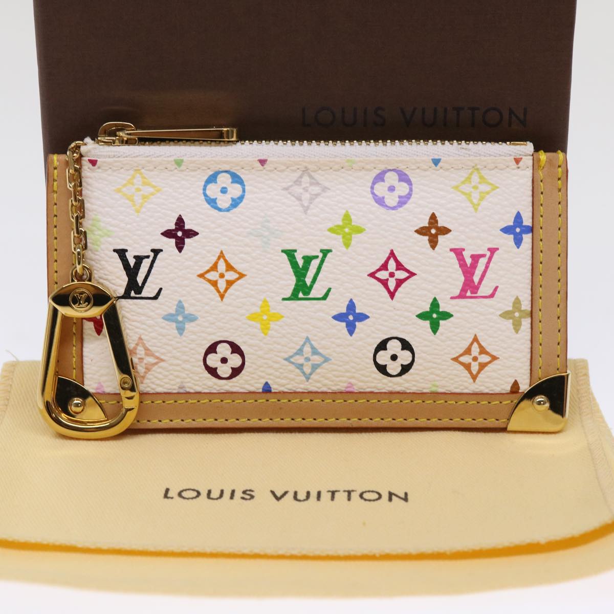 LOUIS VUITTON Monogram Multicolor Pochette Cles Purse White M92655 Auth 49631A