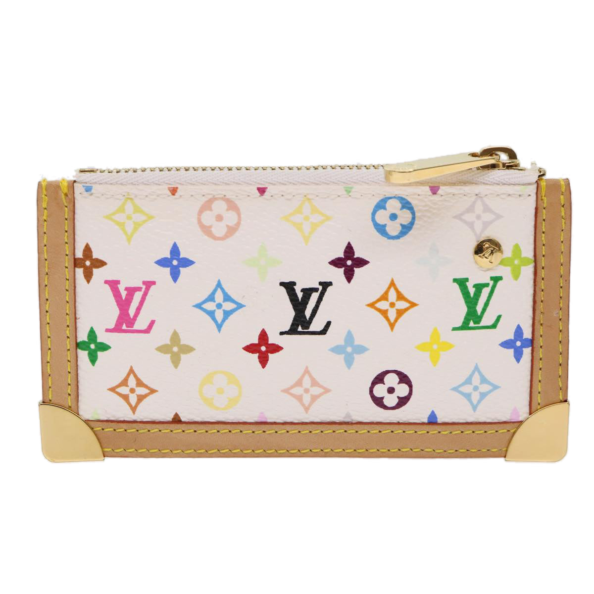 LOUIS VUITTON Monogram Multicolor Pochette Cles Purse White M92655 Auth 49631A