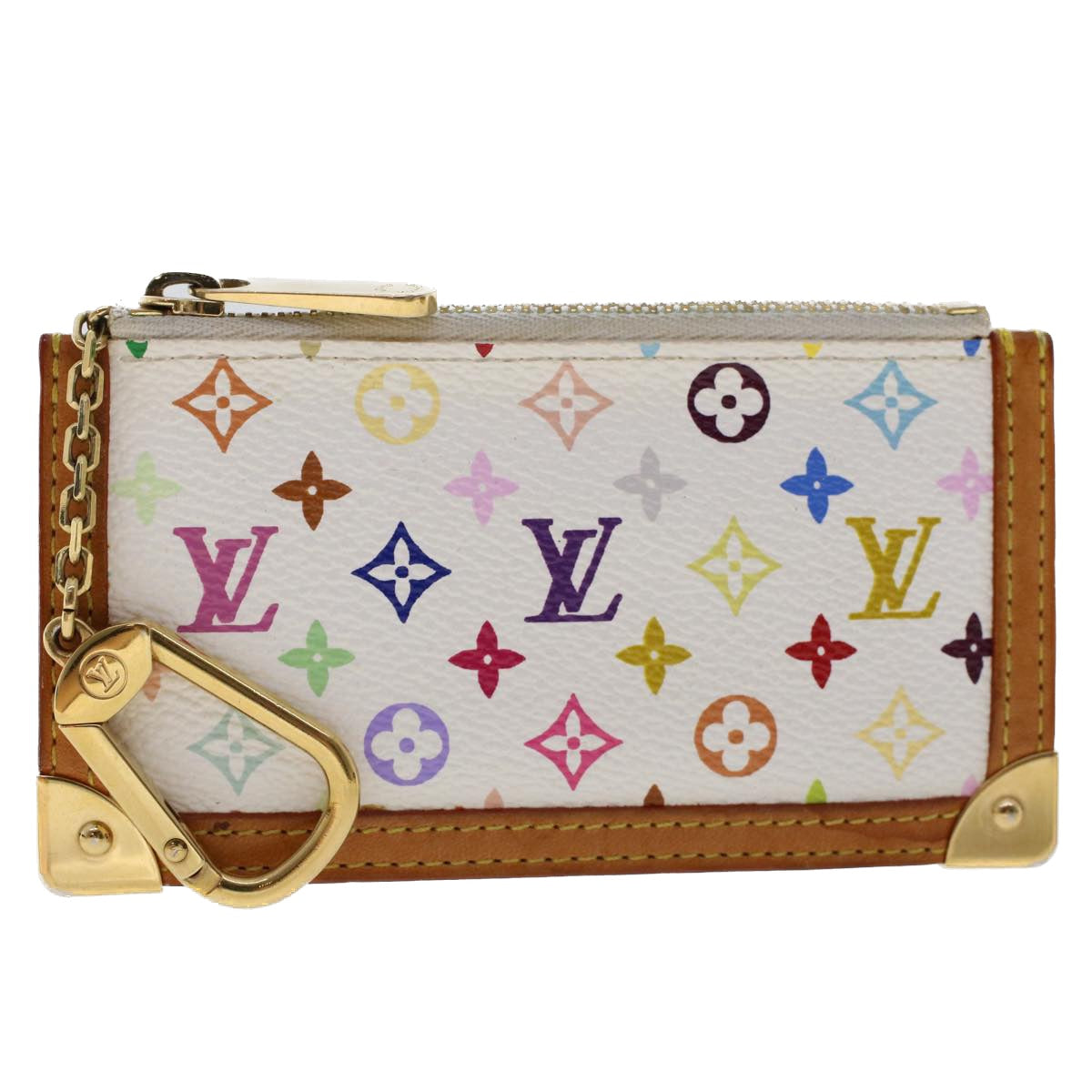 LOUIS VUITTON Monogram Multicolor Pochette Cles Purse White M92655 Auth 49633