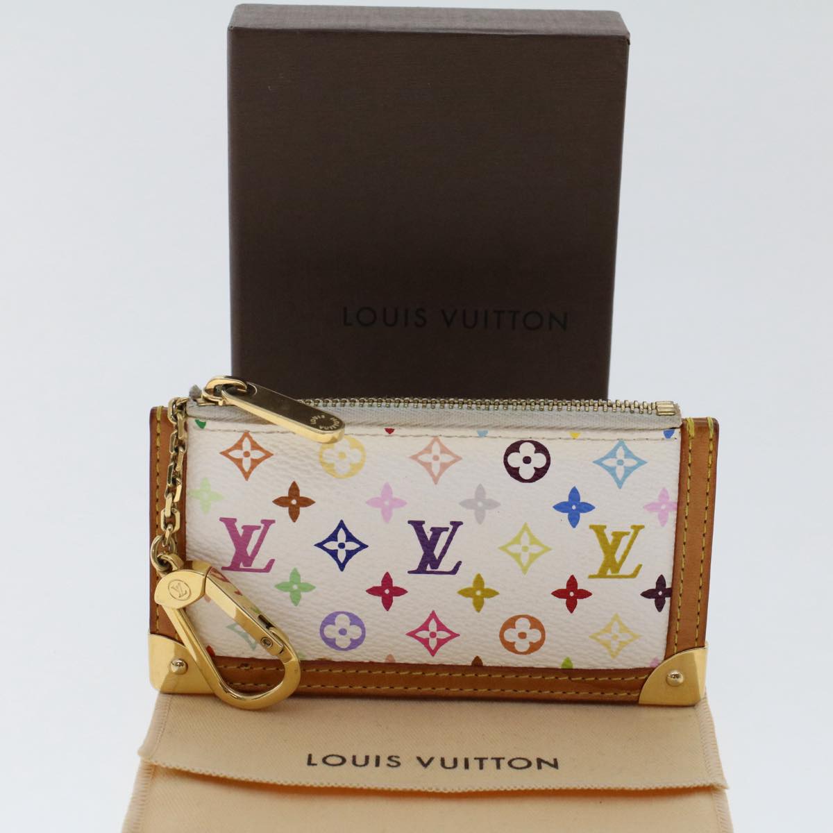 LOUIS VUITTON Monogram Multicolor Pochette Cles Purse White M92655 Auth 49633